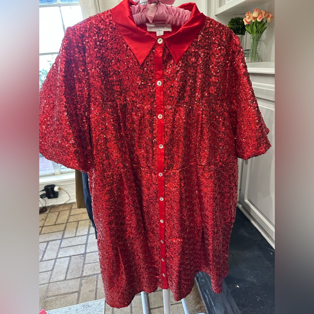 Solid red sequin dress